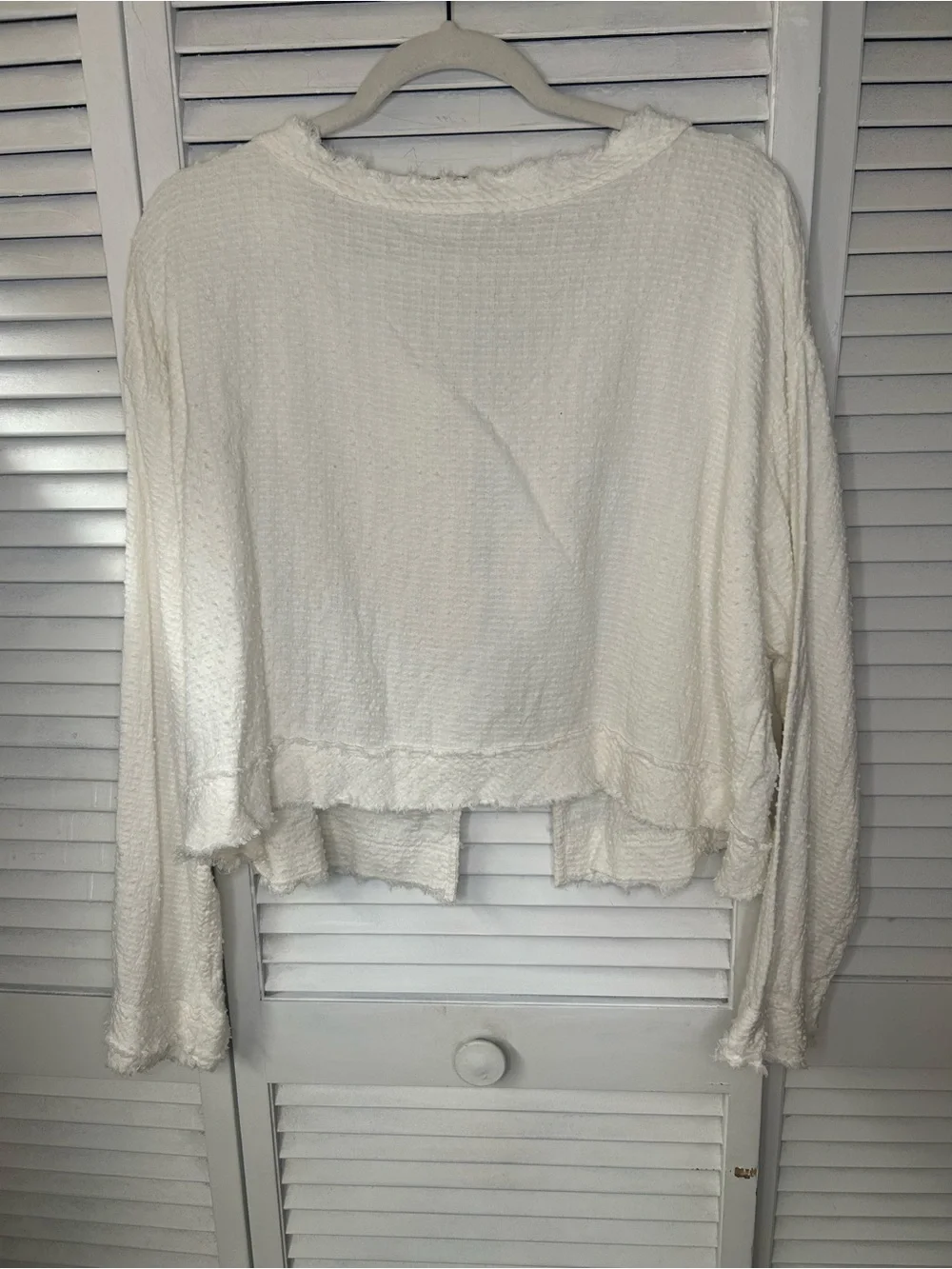Free‎ PeopleCream Textured Cropped Long-Sleeve Tie Back Top Size Small